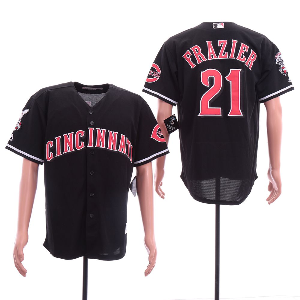 Men Cincinnati Reds #21 Frazier Black Game MLB Jerseys->cincinnati reds->MLB Jersey